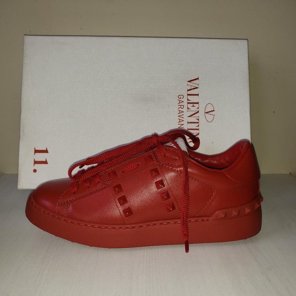 Valentino Garavani 11. Women Rockstud Studded Leather Sneakers Shoes Red - Picture 5 of 12